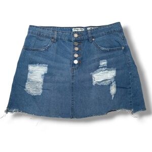 Indigo Rein Size 11 Distressed Raw Hem Mini Jean Skirt-Y2K-Micro-Button Fly